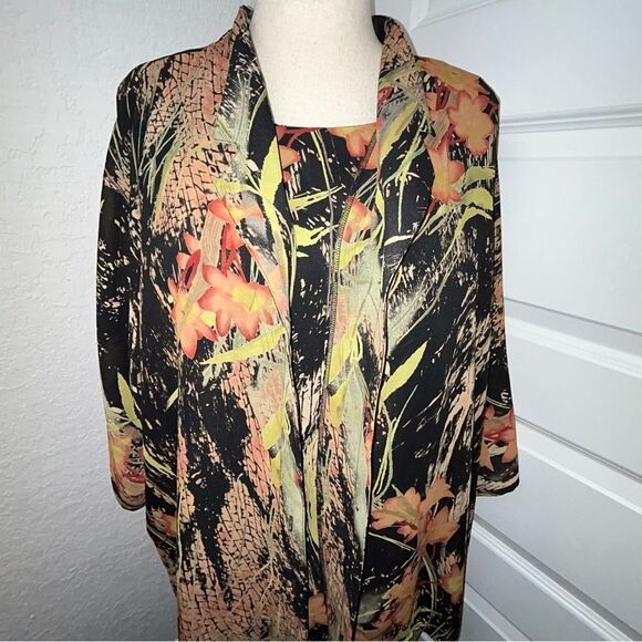Leslie Fay Floral Print Sleeveless Maxi Dress Long Sleeve Blouse Top 2 Pc. Set - Picture 2 of 15